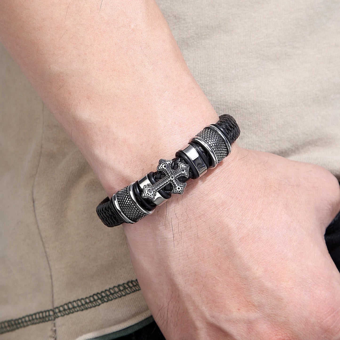 Christianity Cross Leather Bracelet