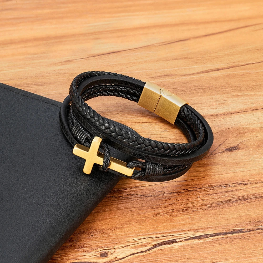 Cross Men's Leather Bracelet