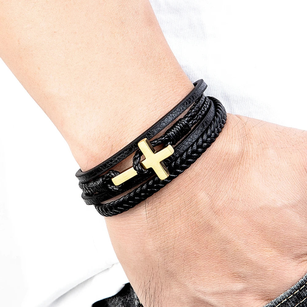 Cross Men's Leather Bracelet