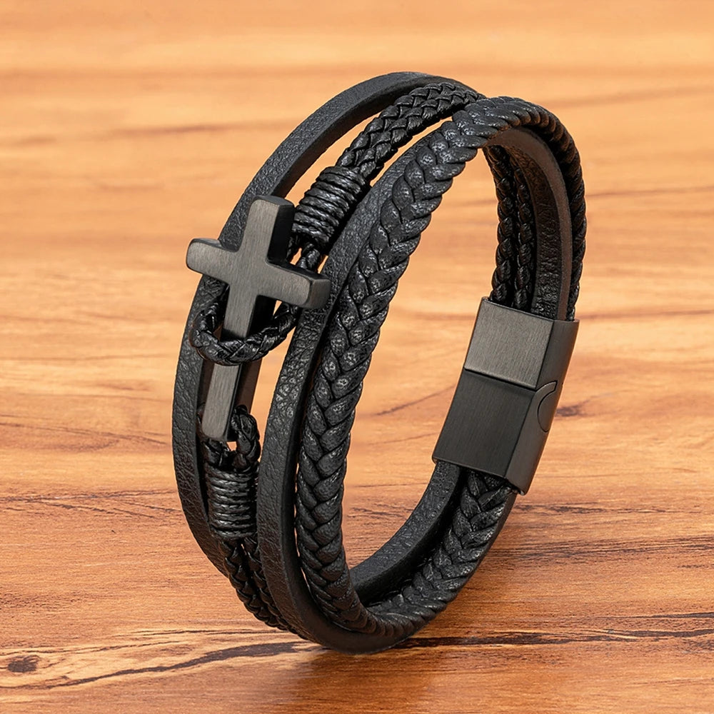 Cross Men's Leather Bracelet