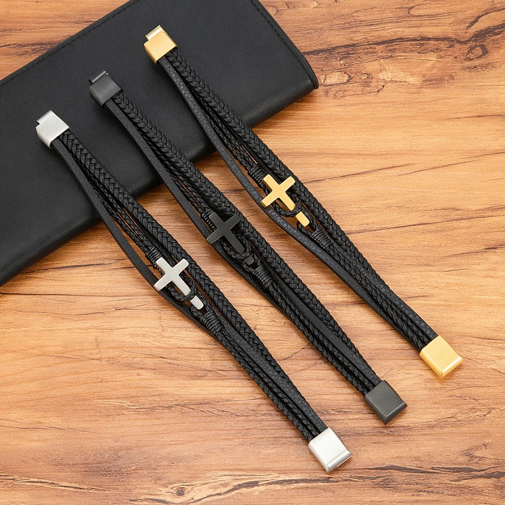 Cross Men's Leather Bracelet