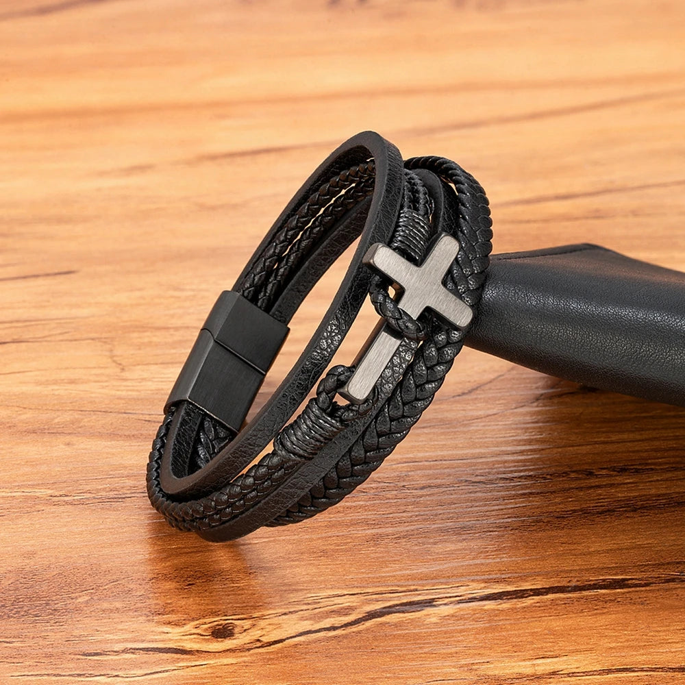 Cross Men's Leather Bracelet