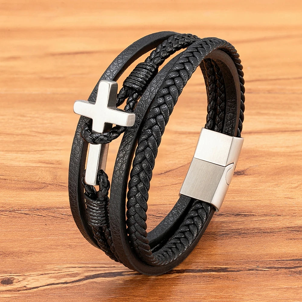 Cross Men's Leather Bracelet