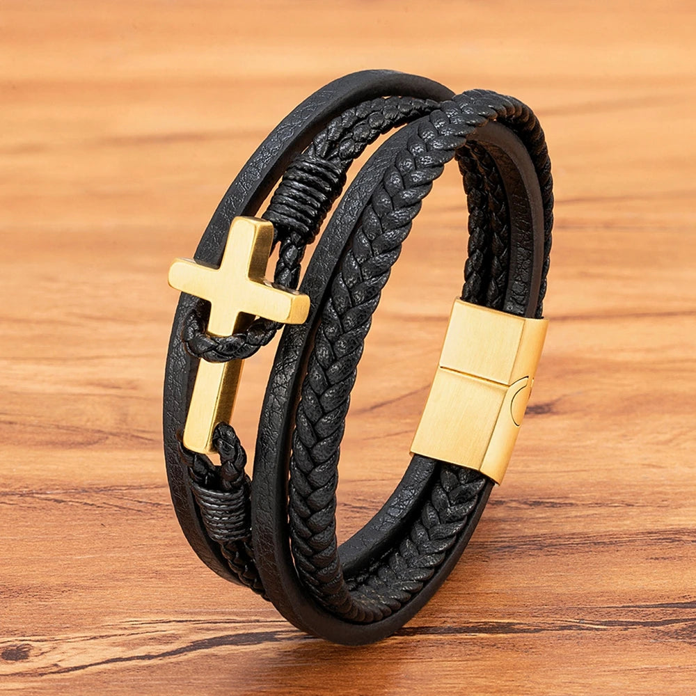 Cross Men's Leather Bracelet