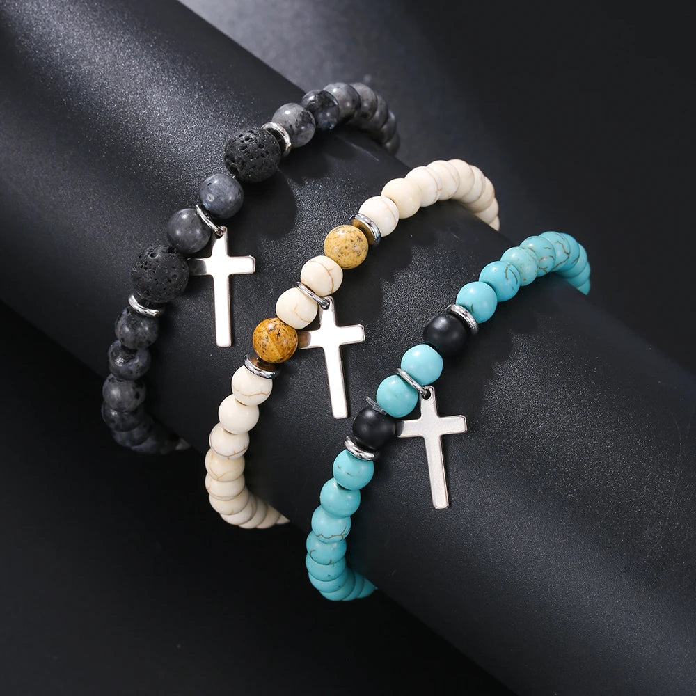 Lava Stone Men's Cross Bracelet