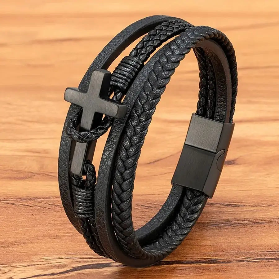Cross Men's Leather Bracelet
