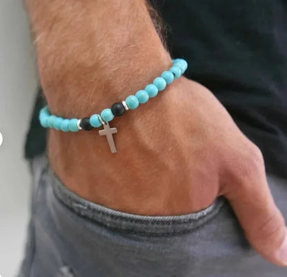 Lava Stone Men's Cross Bracelet