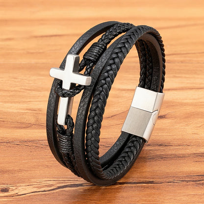 Cross Men's Leather Bracelet