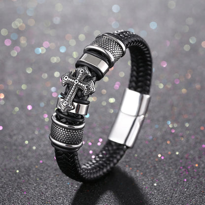 Christianity Cross Leather Bracelet