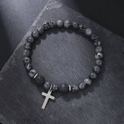 Lava Stone Men's Cross Bracelet