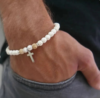 Lava Stone Men's Cross Bracelet