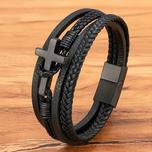 Cross Men's Leather Bracelet